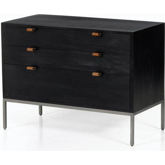 Trey Large Nightstand by Four Hands. Made from solid poplar, top grain leather, iron in a modern style.