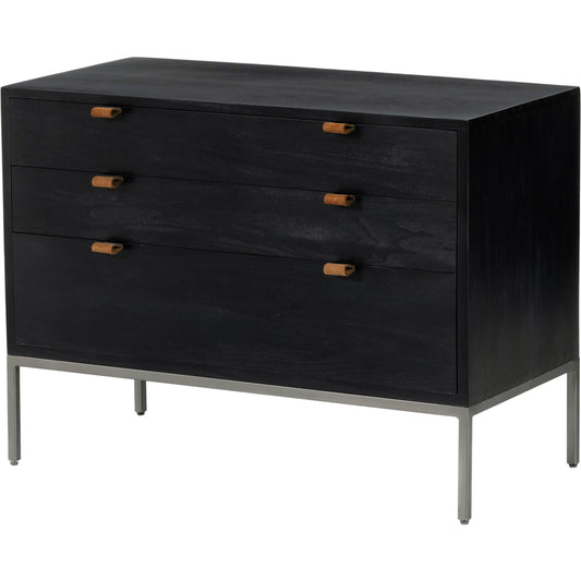 Trey Large Nightstand by Four Hands. Made from solid poplar, top grain leather, iron in a modern style.