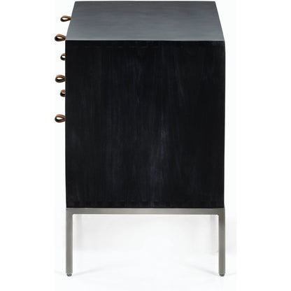 Trey Large Nightstand by Four Hands. Made from solid poplar, top grain leather, iron in a modern style.