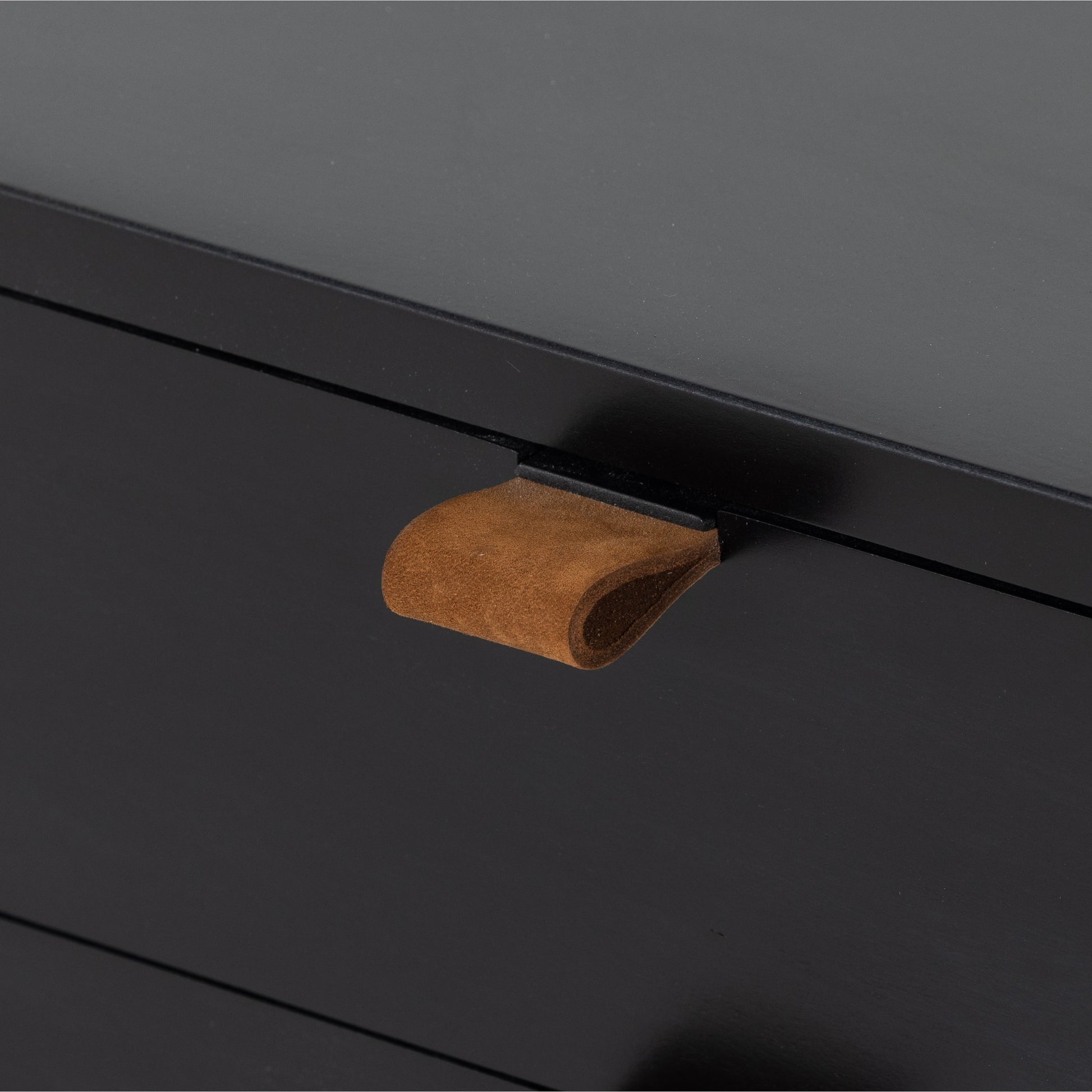 Trey Nightstand by Four Hands. Made from solid poplar, top grain leather, iron in a modern style.