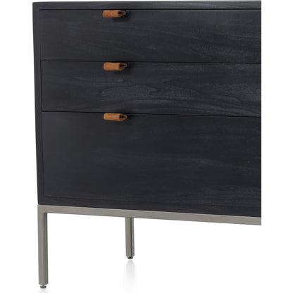 Trey Nightstand by Four Hands. Made from solid poplar, top grain leather, iron in a modern style.