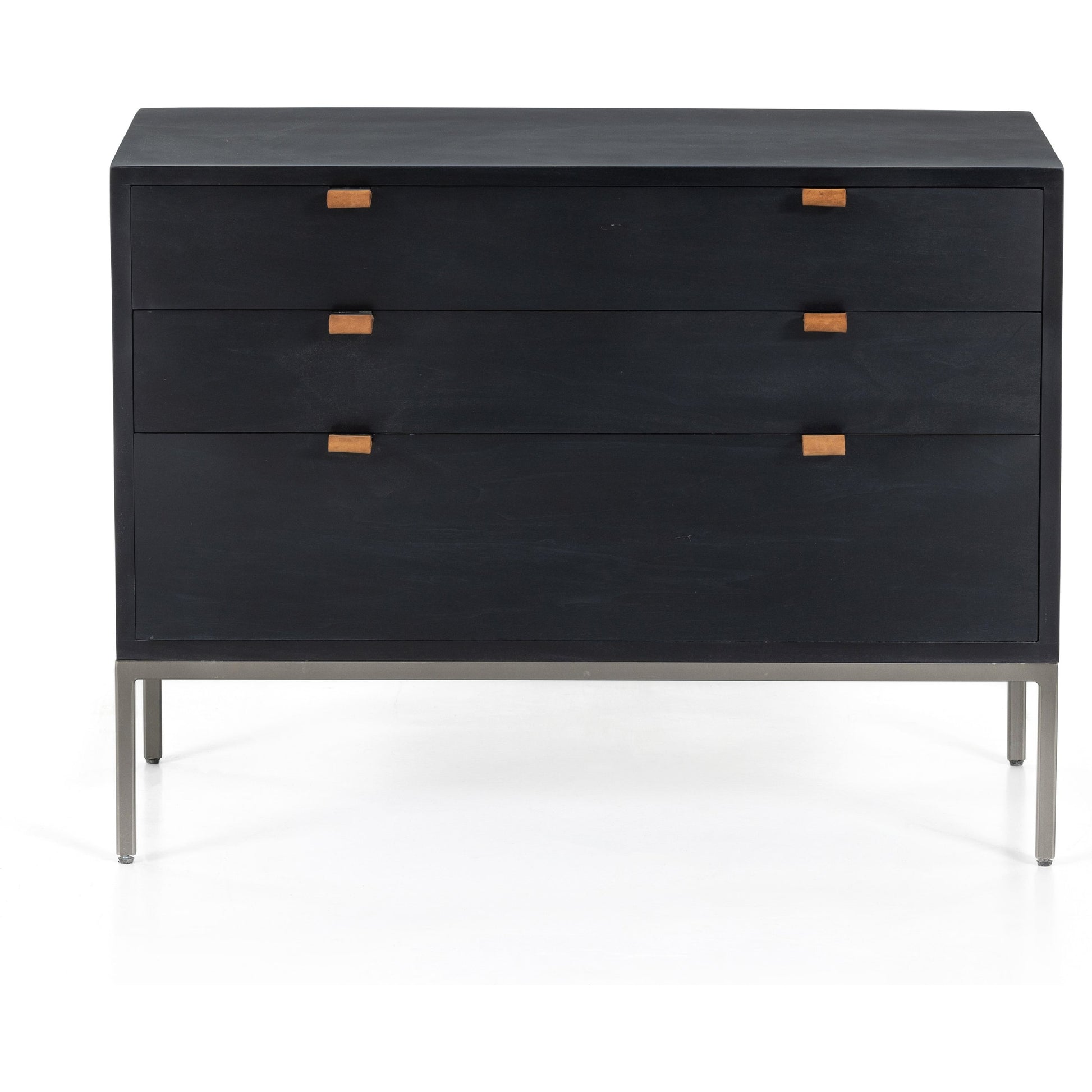 Trey Nightstand by Four Hands. Made from solid poplar, top grain leather, iron in a modern style.