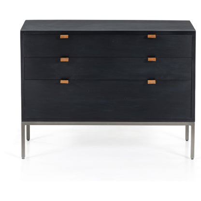 Trey Nightstand by Four Hands. Made from solid poplar, top grain leather, iron in a modern style.