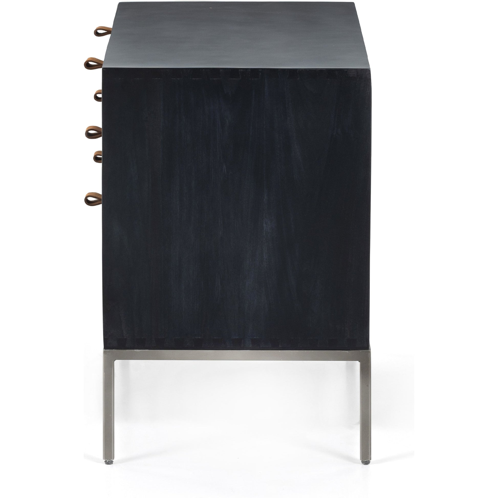 Trey Nightstand by Four Hands. Made from solid poplar, top grain leather, iron in a modern style.