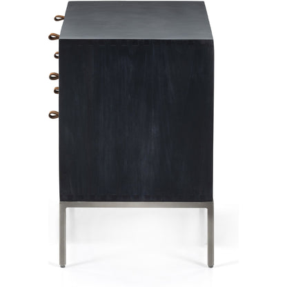 Trey Nightstand by Four Hands. Made from solid poplar, top grain leather, iron in a modern style.