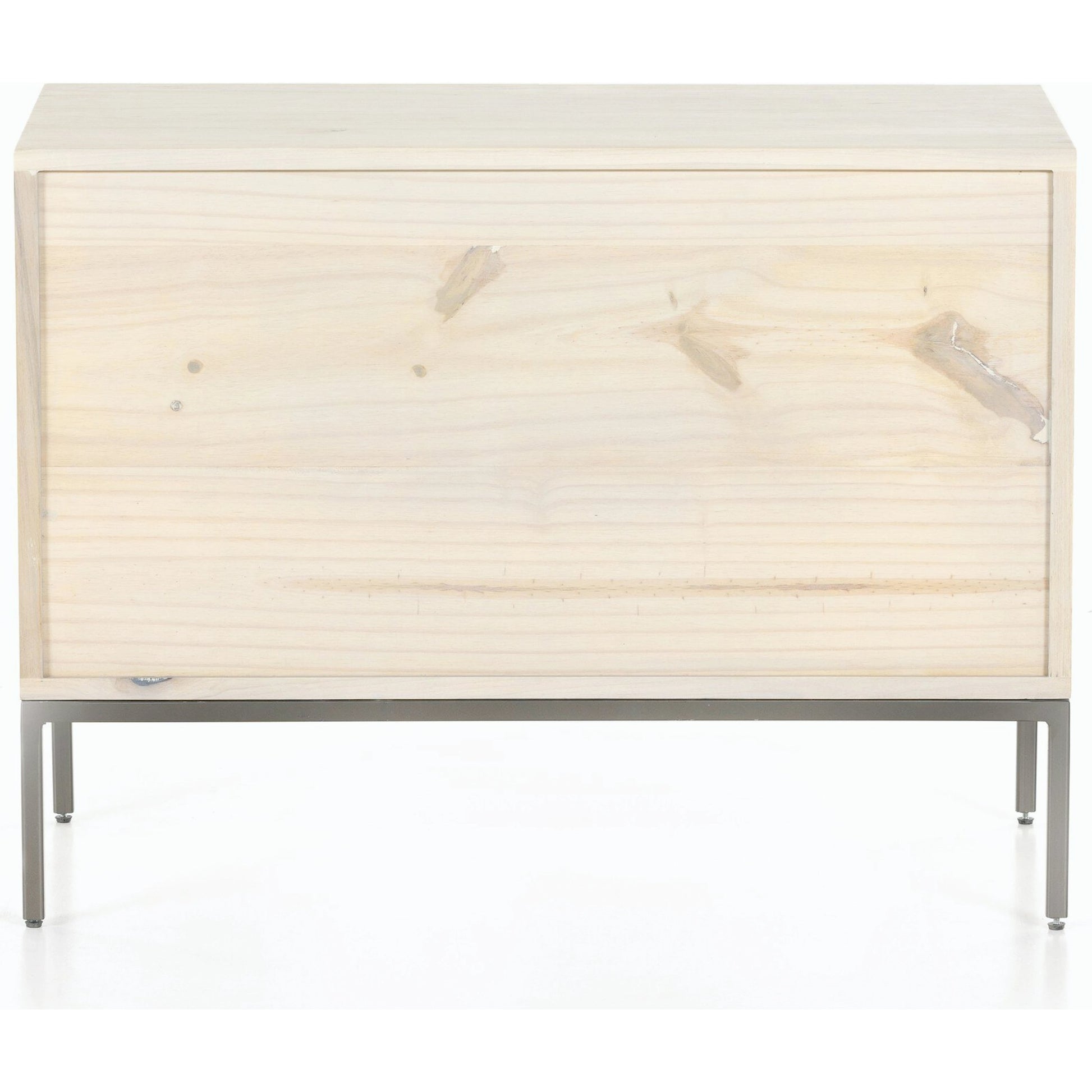Trey Large Nightstand by Four Hands. Made from solid poplar, top grain leather, iron in a modern style.
