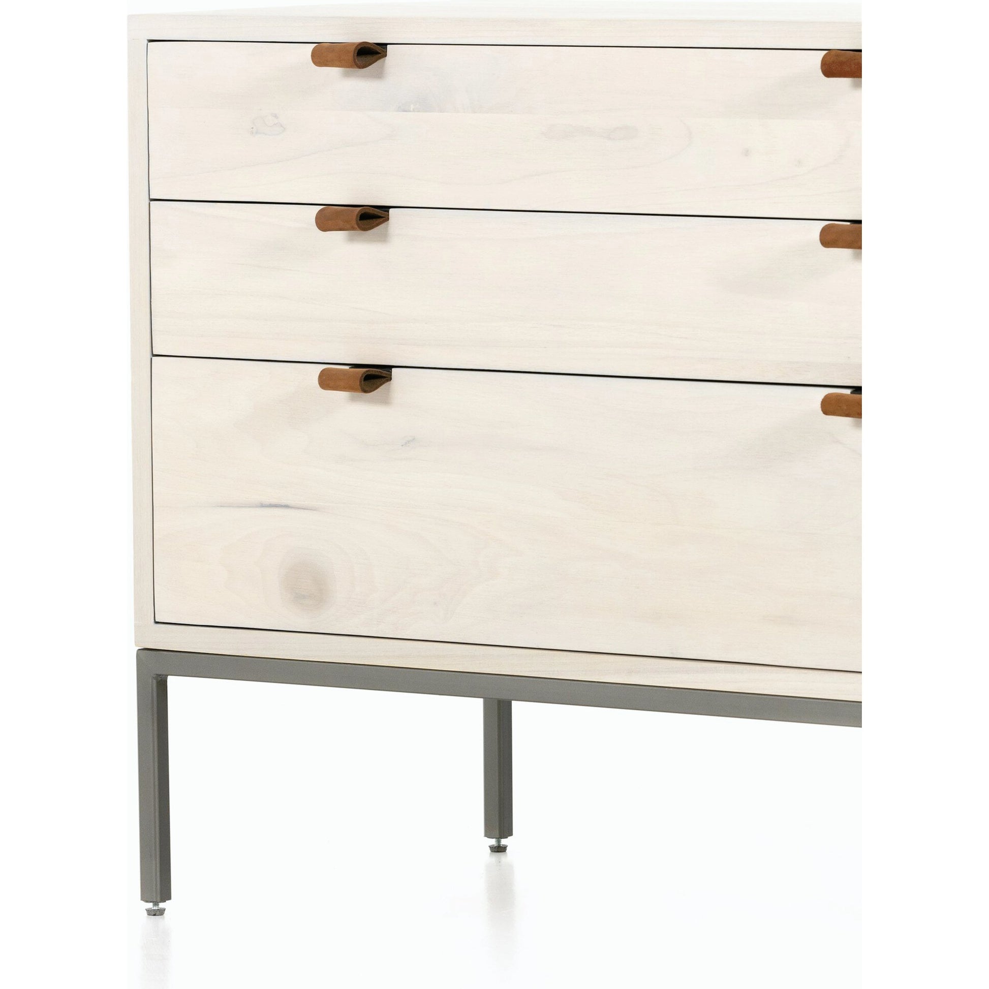 Trey Large Nightstand by Four Hands. Made from solid poplar, top grain leather, iron in a modern style.