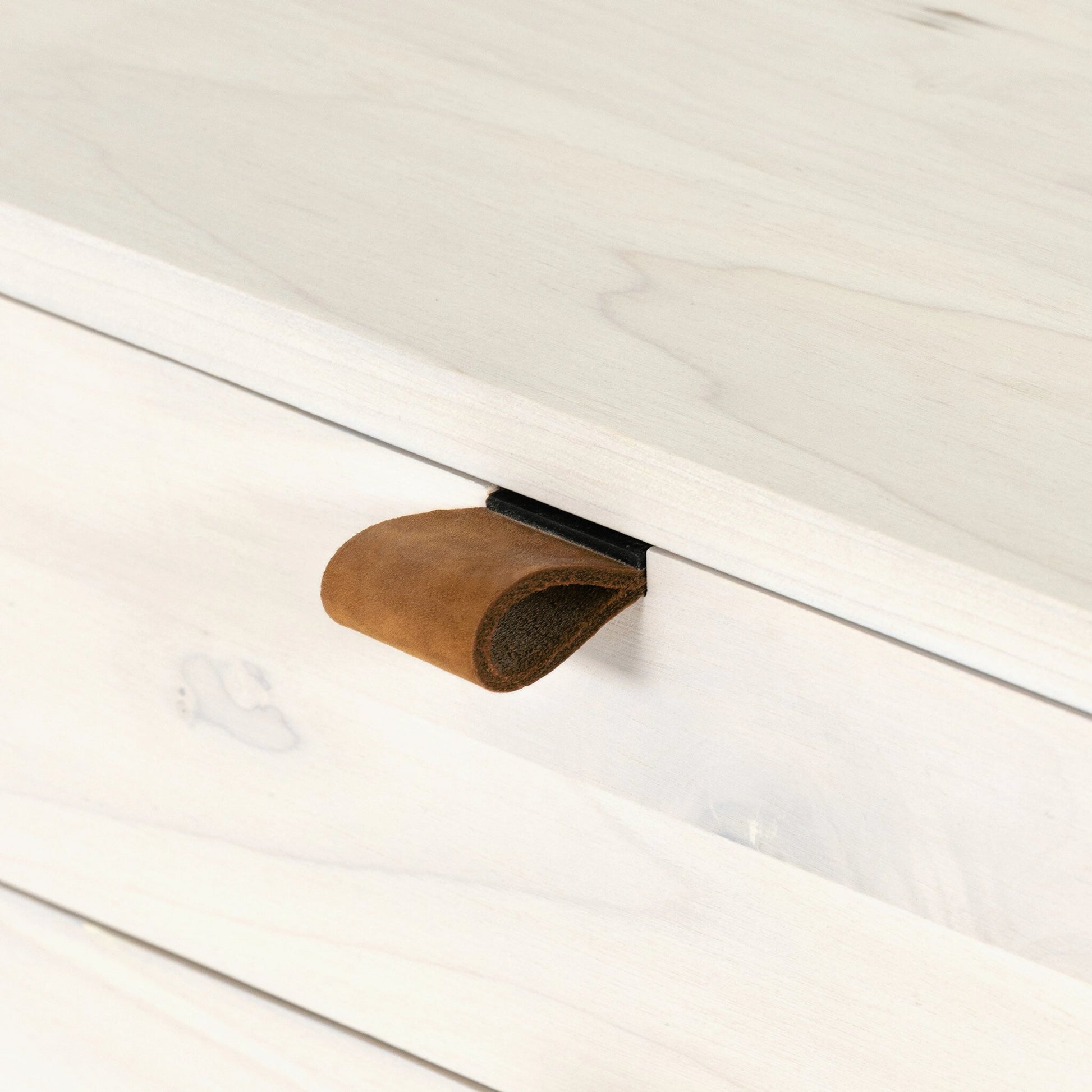 Trey Large Nightstand by Four Hands. Made from solid poplar, top grain leather, iron in a modern style.