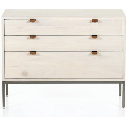 Trey Large Nightstand by Four Hands. Made from solid poplar, top grain leather, iron in a modern style.