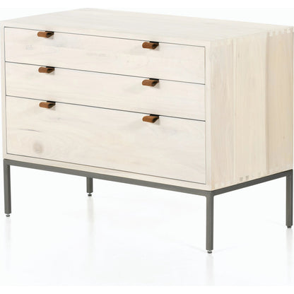 Trey Large Nightstand by Four Hands. Made from solid poplar, top grain leather, iron in a modern style.