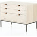 Trey Large Nightstand by Four Hands. Made from solid poplar, top grain leather, iron in a modern style.