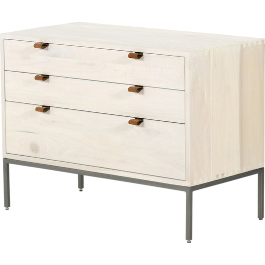Trey Large Nightstand by Four Hands. Made from solid poplar, top grain leather, iron in a modern style.