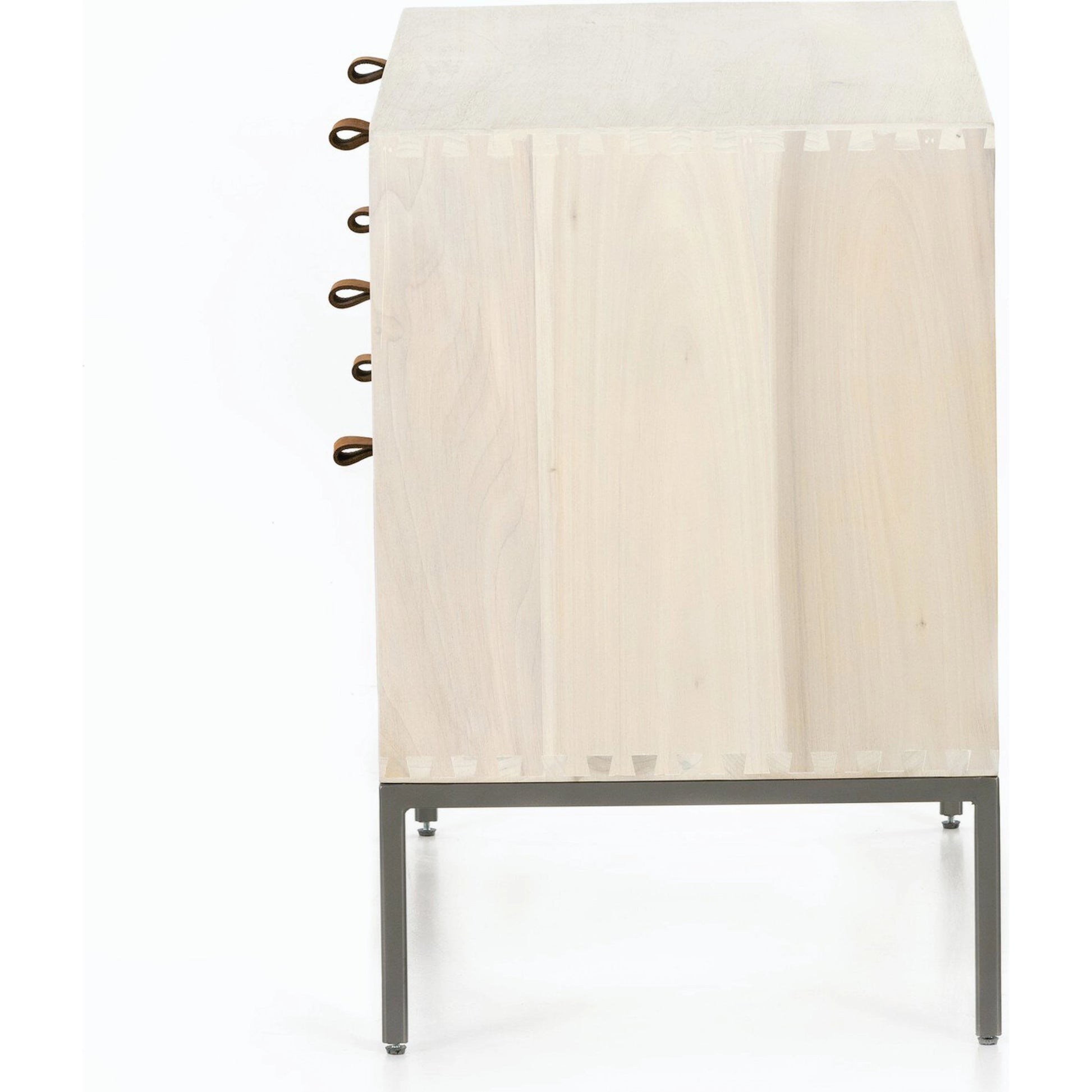Trey Large Nightstand by Four Hands. Made from solid poplar, top grain leather, iron in a modern style.