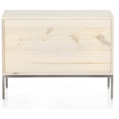 Trey Nightstand by Four Hands. Made from solid poplar, top grain leather, iron in a modern style.