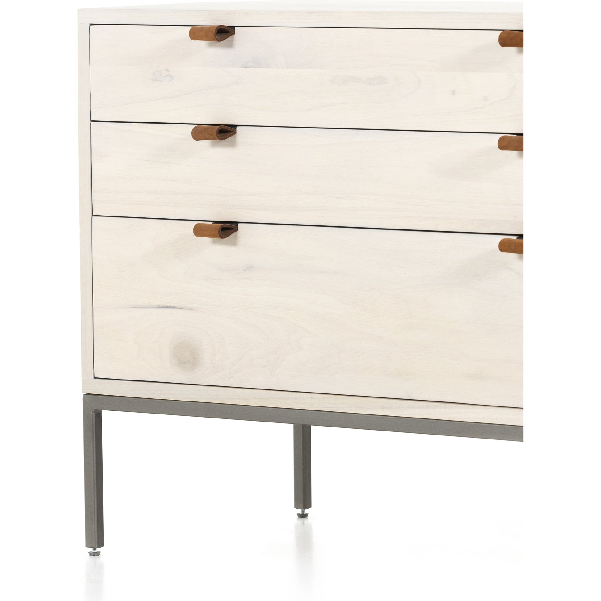 Trey Nightstand by Four Hands. Made from solid poplar, top grain leather, iron in a modern style.