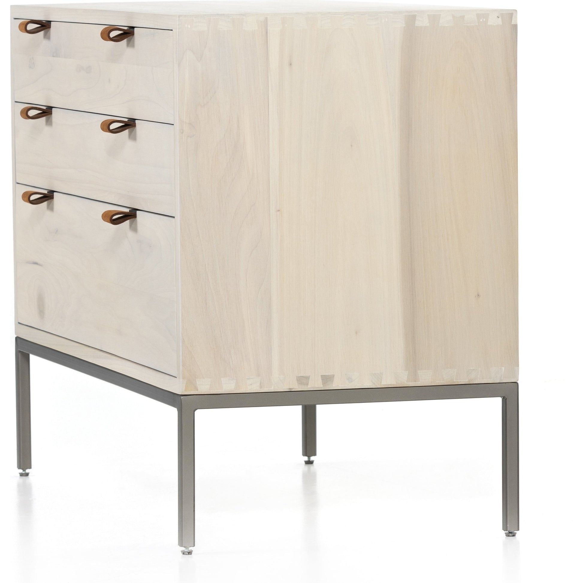 Trey Nightstand by Four Hands. Made from solid poplar, top grain leather, iron in a modern style.