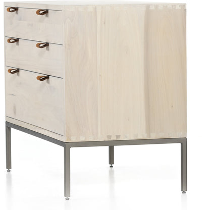 Trey Nightstand by Four Hands. Made from solid poplar, top grain leather, iron in a modern style.