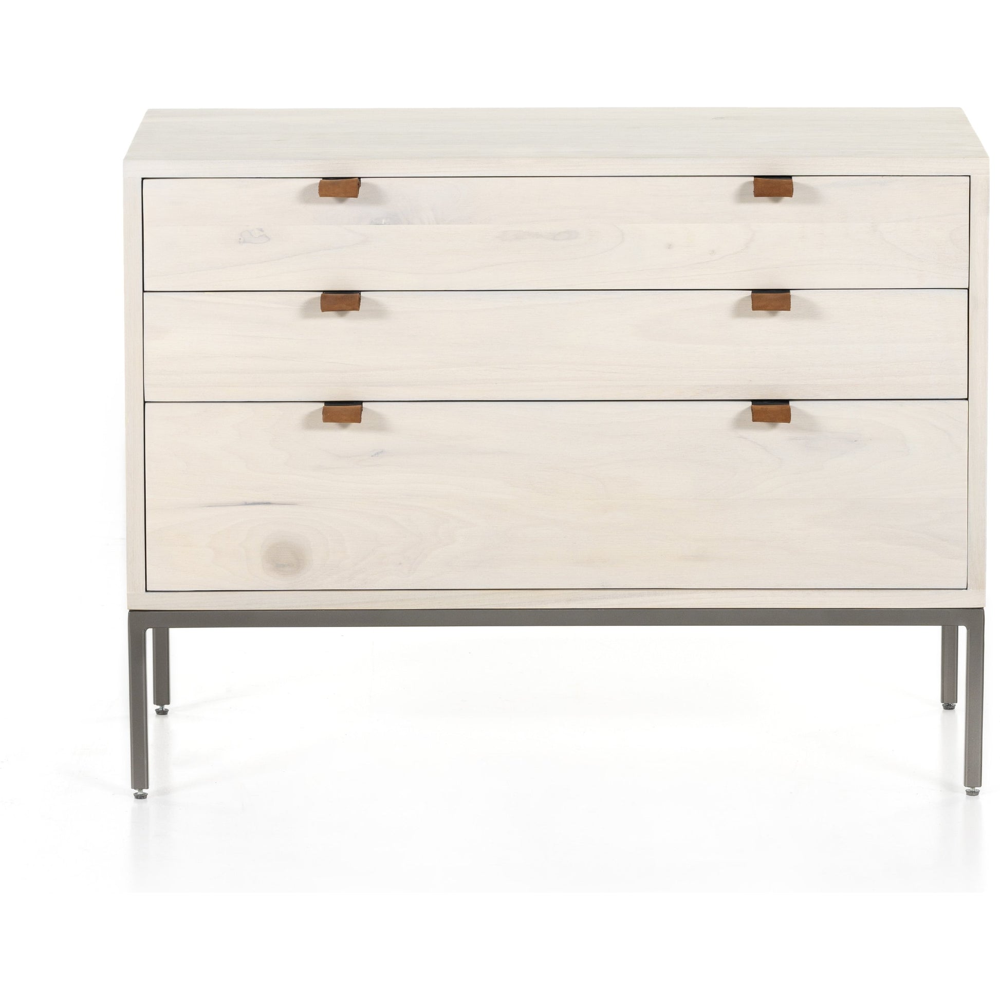 Trey Nightstand by Four Hands. Made from solid poplar, top grain leather, iron in a modern style.