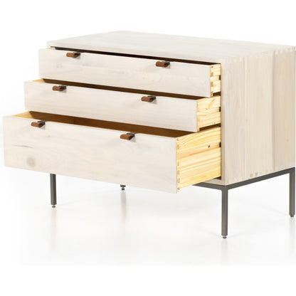 Trey Nightstand by Four Hands. Made from solid poplar, top grain leather, iron in a modern style.