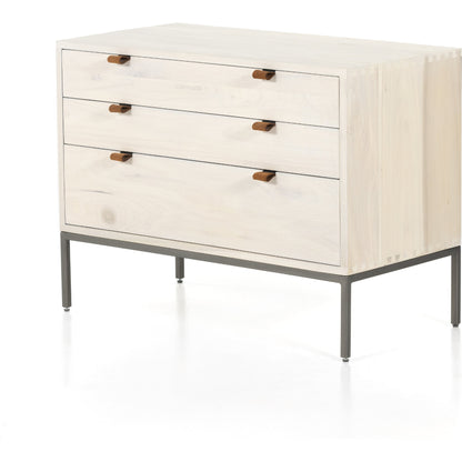 Trey Nightstand by Four Hands. Made from solid poplar, top grain leather, iron in a modern style.