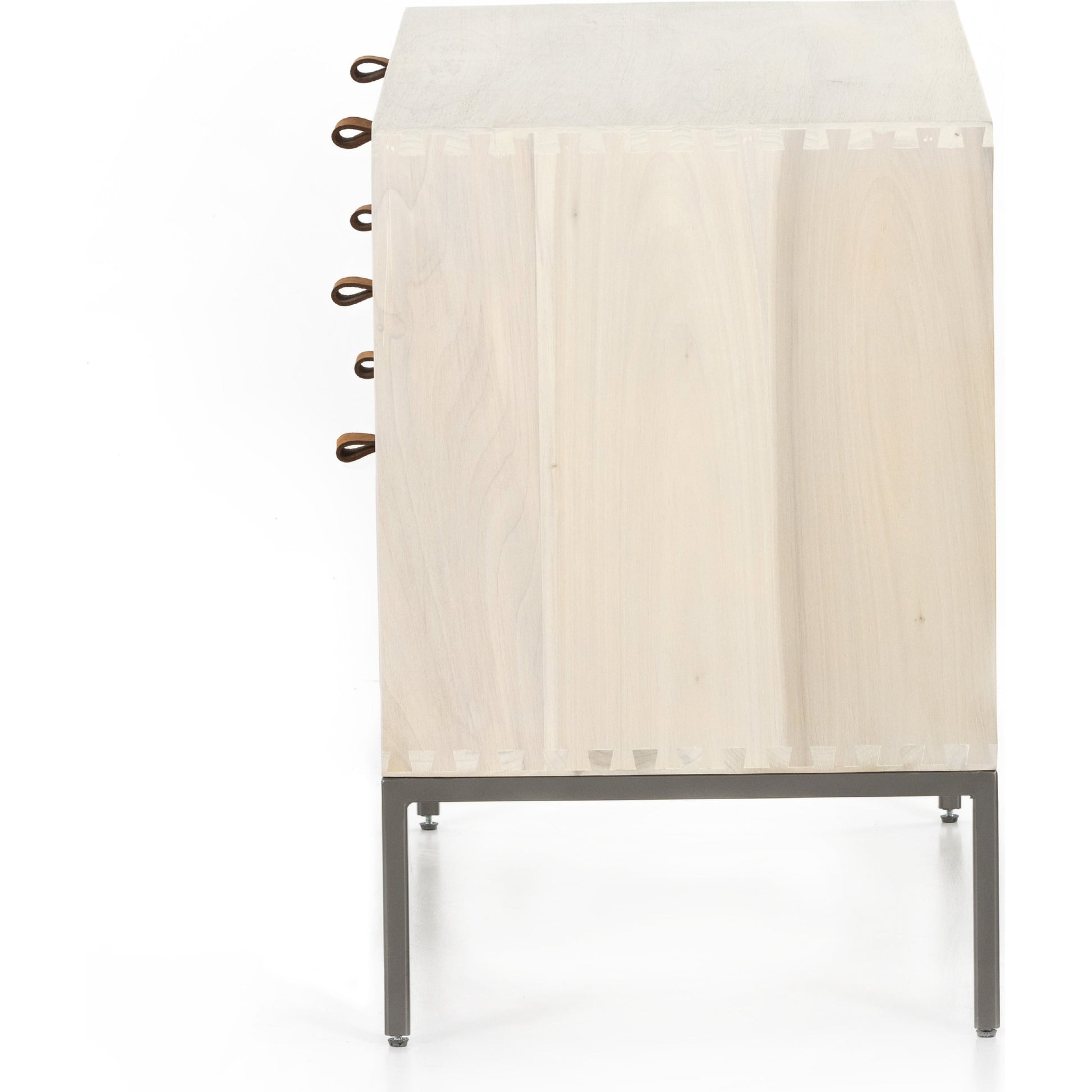 Trey Nightstand by Four Hands. Made from solid poplar, top grain leather, iron in a modern style.