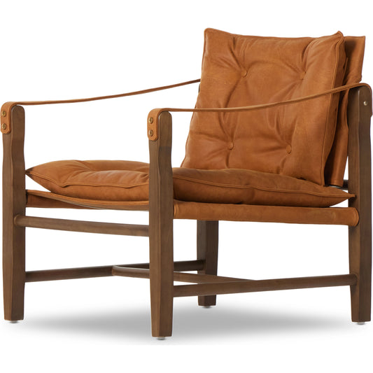Lenz Chair by Four Hands in kennison cognac, vintage parawood. Made from top grain leather, solid parawood, 100% polyester fiber batting in a modern style.