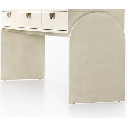 Cressida Console Table by Four Hands in ivory and light antique brass. Made from painted linen in a modern style.