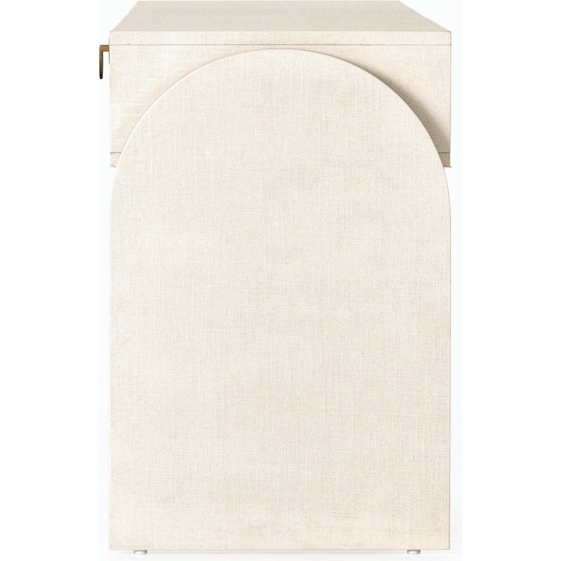 Cressida Console Table by Four Hands in ivory and light antique brass. Made from painted linen in a modern style.