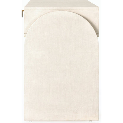 Cressida Console Table by Four Hands in ivory and light antique brass. Made from painted linen in a modern style.