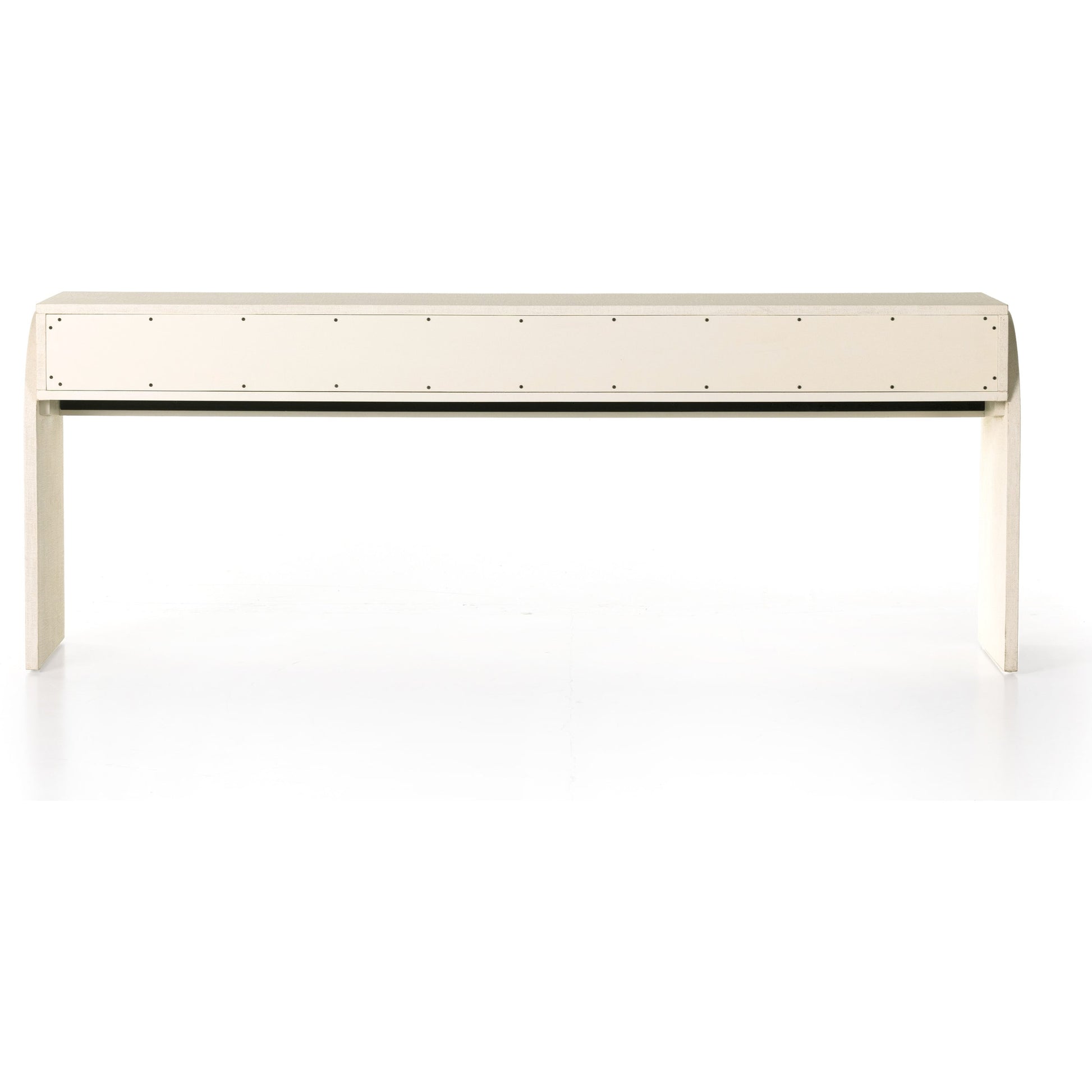 Cressida Console Table by Four Hands in ivory and light antique brass. Made from painted linen in a modern style.