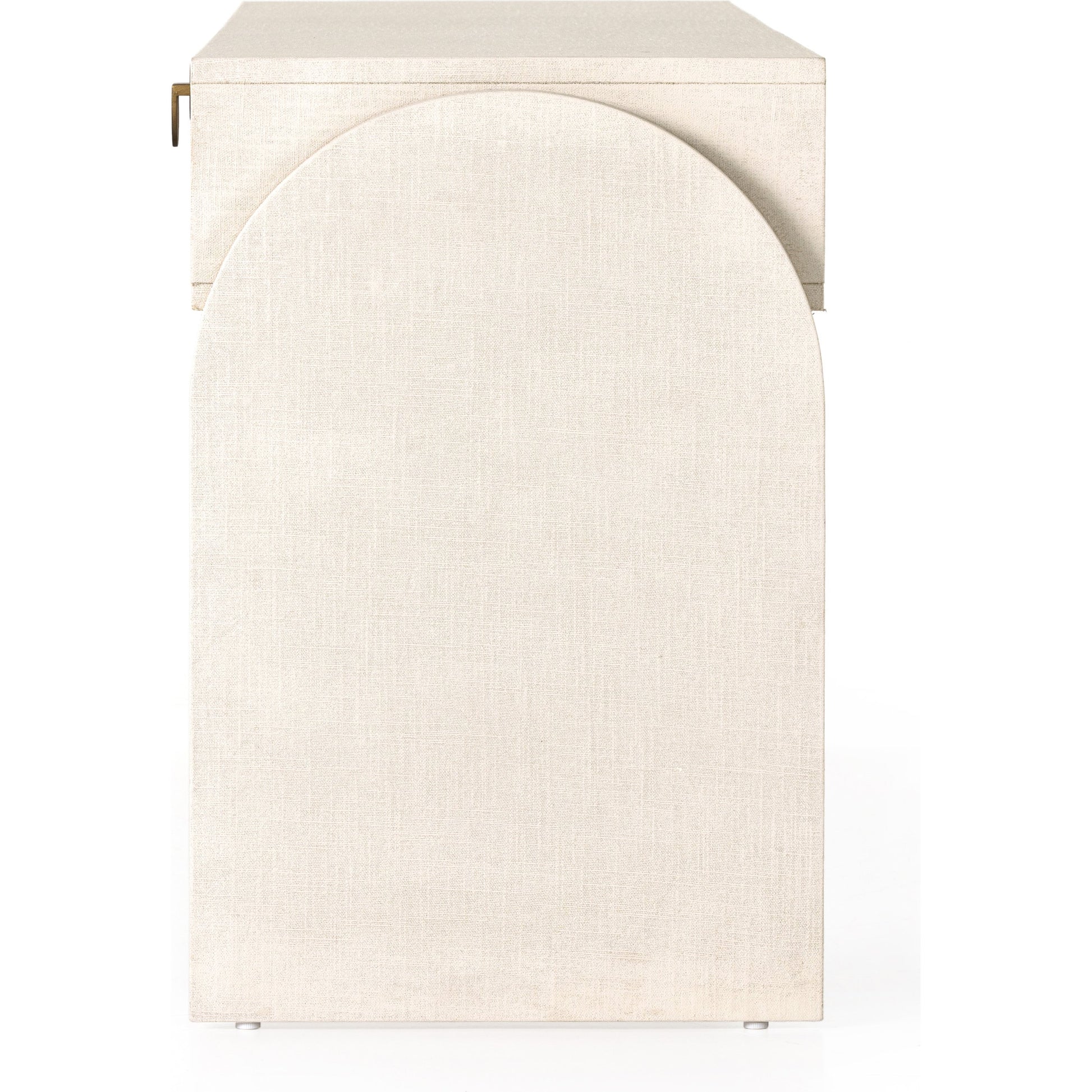 Cressida Console Table by Four Hands in ivory and light antique brass. Made from painted linen in a modern style.