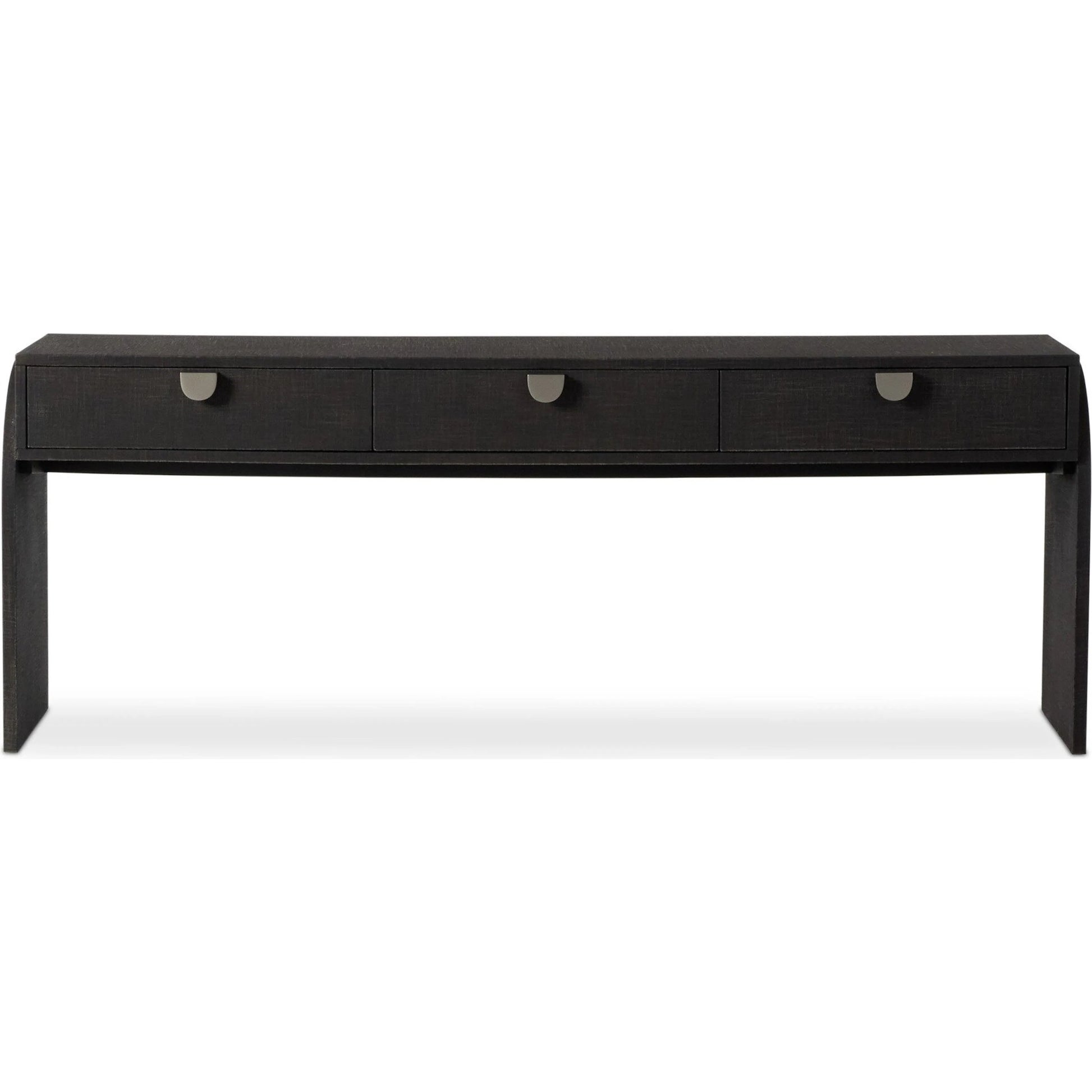 Cressida Console Table by Four Hands in light antique brass. Made from painted linen in a modern style.