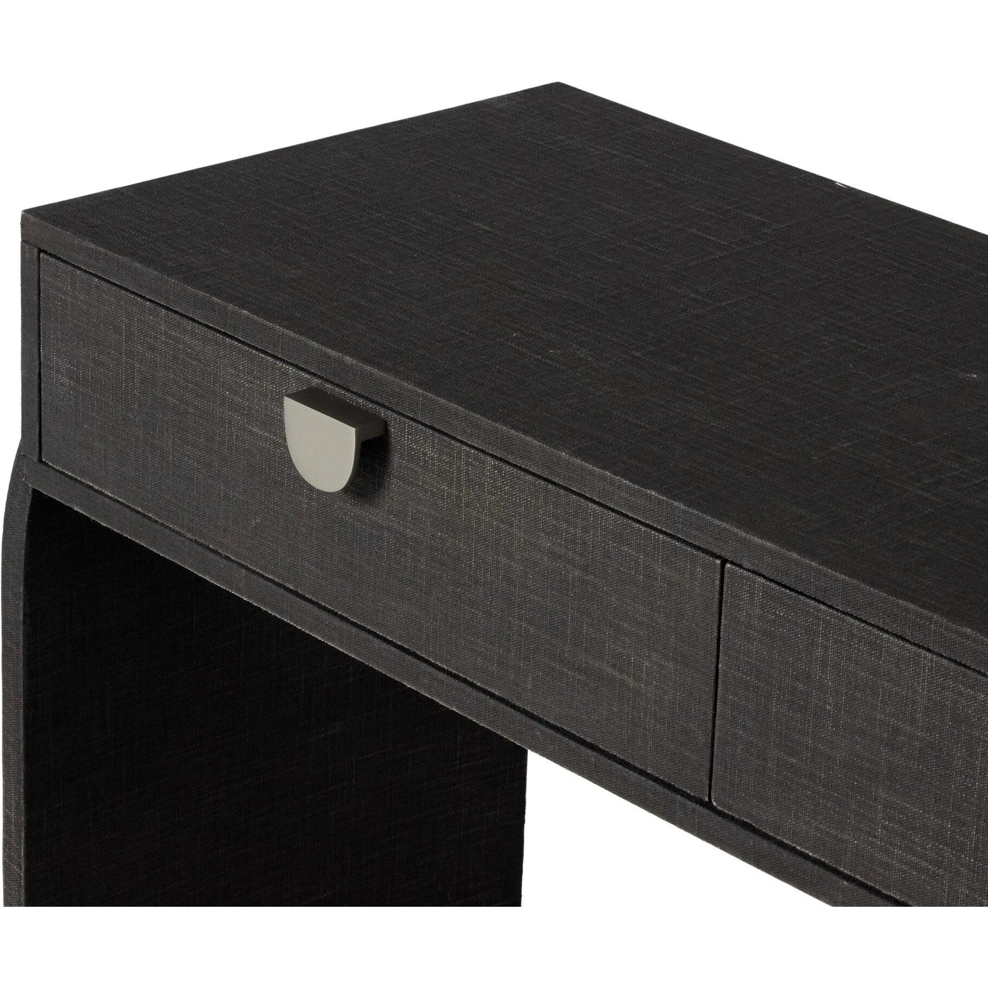 Cressida Console Table by Four Hands in light antique brass. Made from painted linen in a modern style.