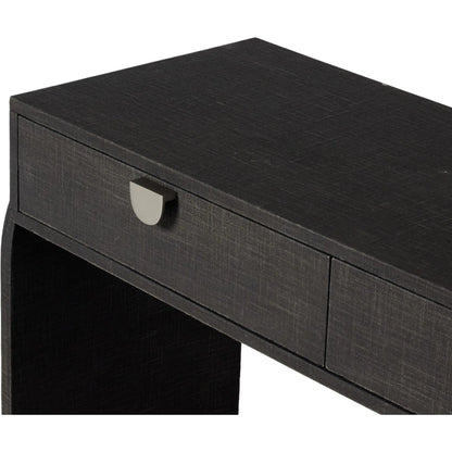 Cressida Console Table by Four Hands in light antique brass. Made from painted linen in a modern style.