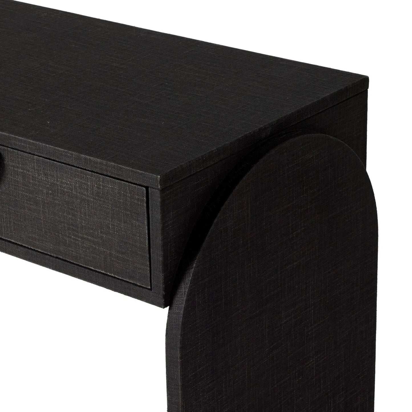 030 SI-2534903 | Closeup | Cressida Console Table by Four Hands in light antique brass. Made from painted linen in a modern style.