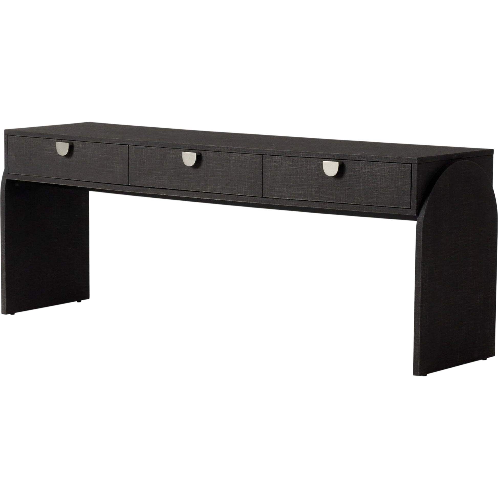 Cressida Console Table by Four Hands in light antique brass. Made from painted linen in a modern style.