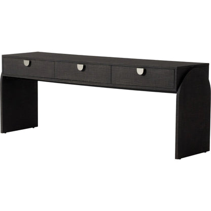 Cressida Console Table by Four Hands in light antique brass. Made from painted linen in a modern style.