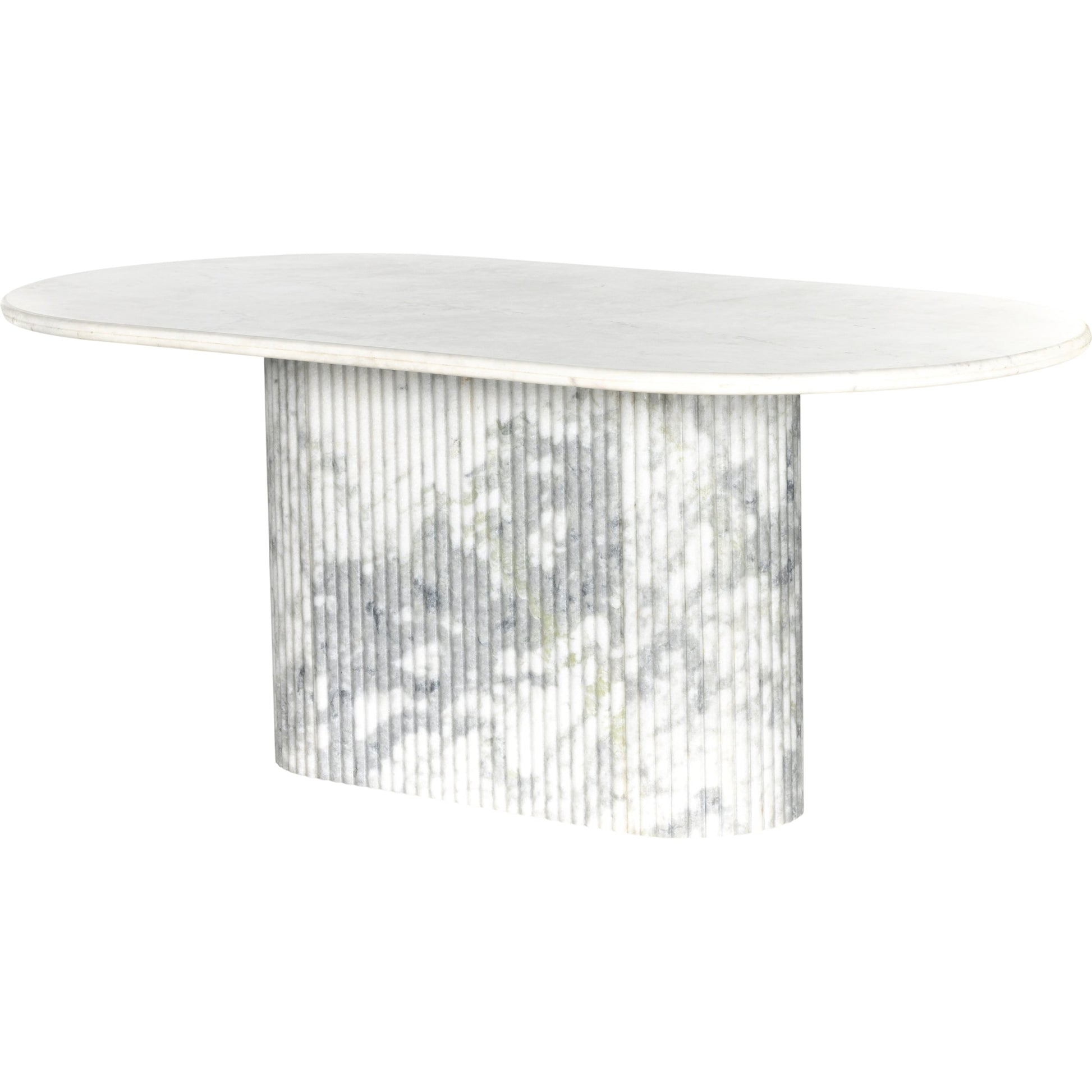 Oranda Dining Table by Four Hands in polished white marble w/ sealant, white scalloped marble. Made from solid marble in a modern style.