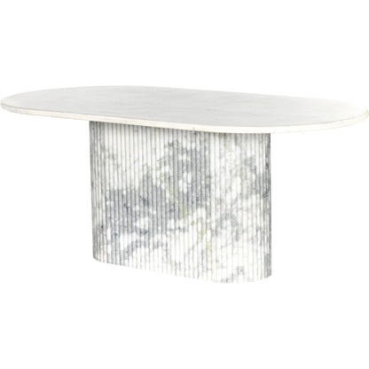 Oranda Dining Table by Four Hands in polished white marble w/ sealant, white scalloped marble. Made from solid marble in a modern style.