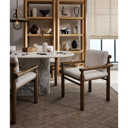 Oranda Dining Table by Four Hands in white scalloped marble, polished white marble w, sealant and white scalloped marble, polished white marble. Made from solid marble in a modern style.