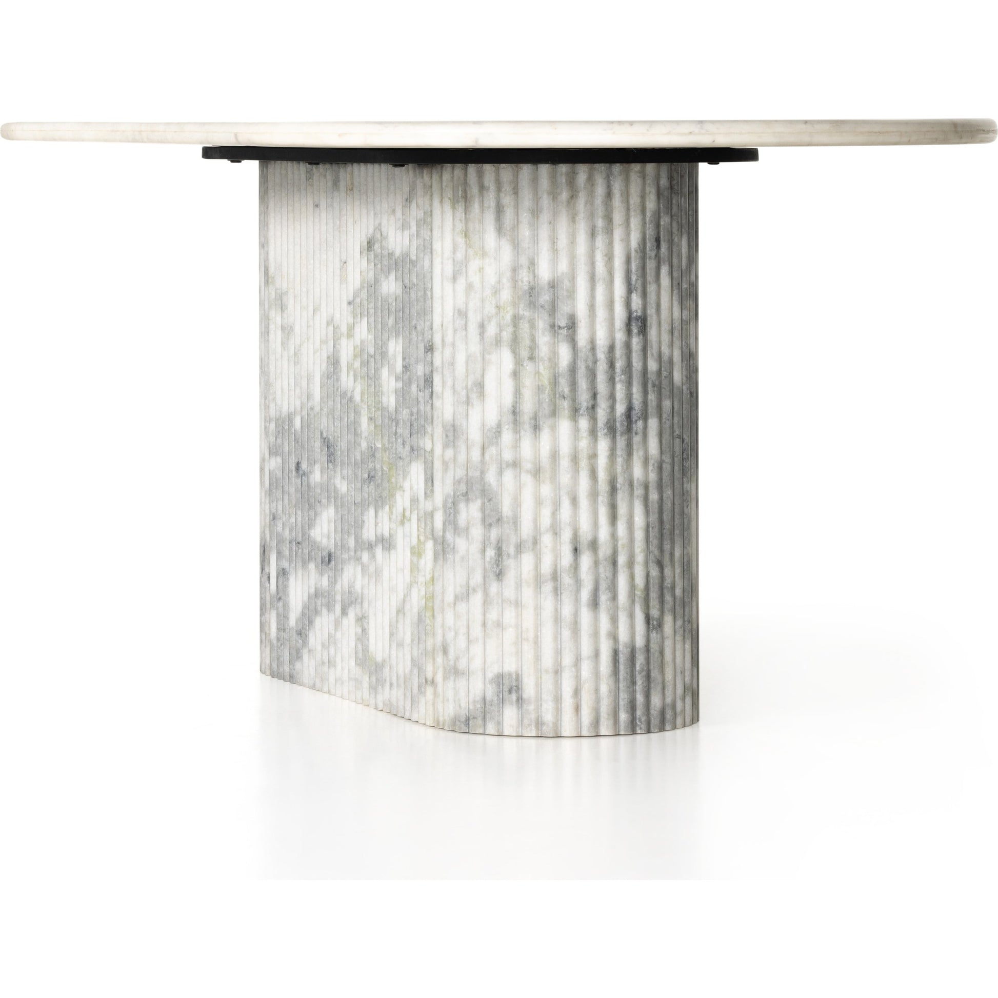 Oranda Dining Table by Four Hands in white scalloped marble, polished white marble w, sealant and white scalloped marble, polished white marble. Made from solid marble in a modern style.