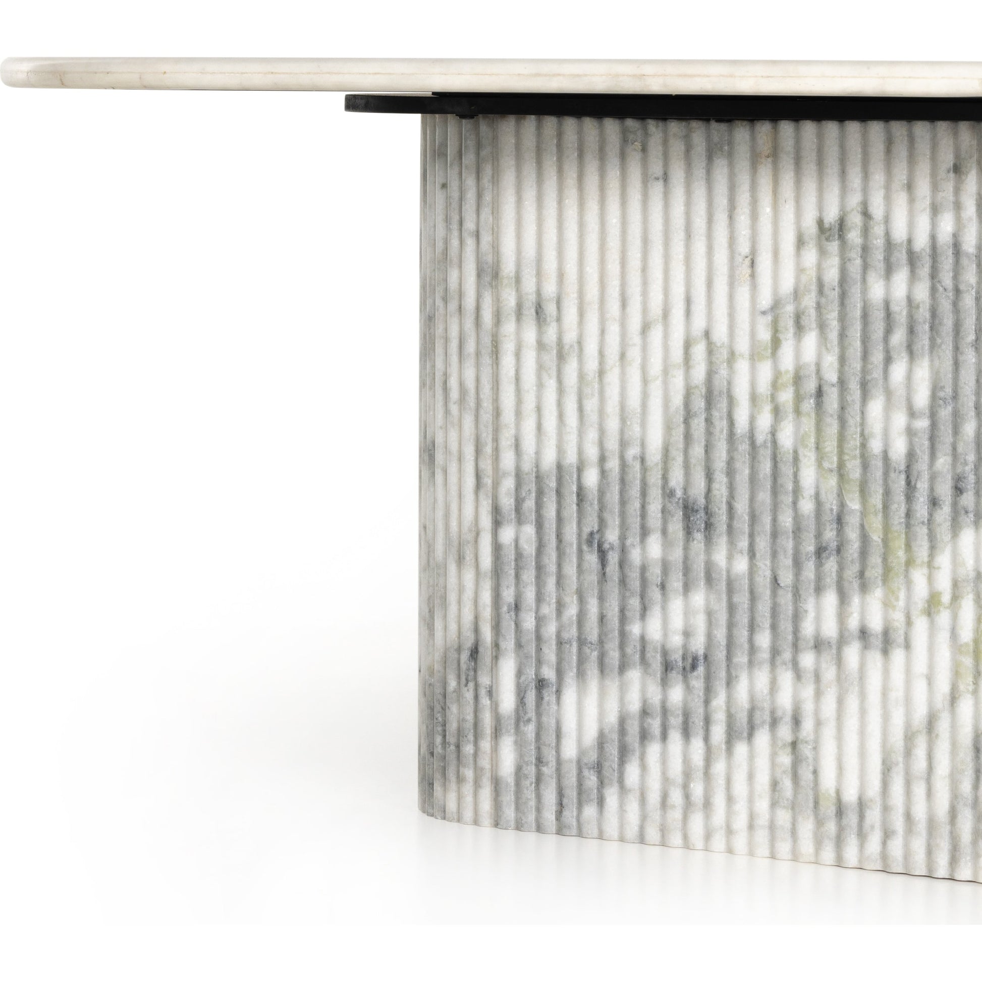 Oranda Dining Table by Four Hands in white scalloped marble, polished white marble w, sealant and white scalloped marble, polished white marble. Made from solid marble in a modern style.