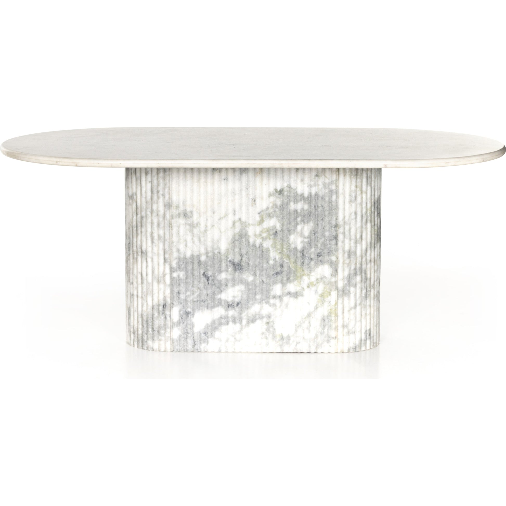 Oranda Dining Table by Four Hands in white scalloped marble, polished white marble w, sealant and white scalloped marble, polished white marble. Made from solid marble in a modern style.