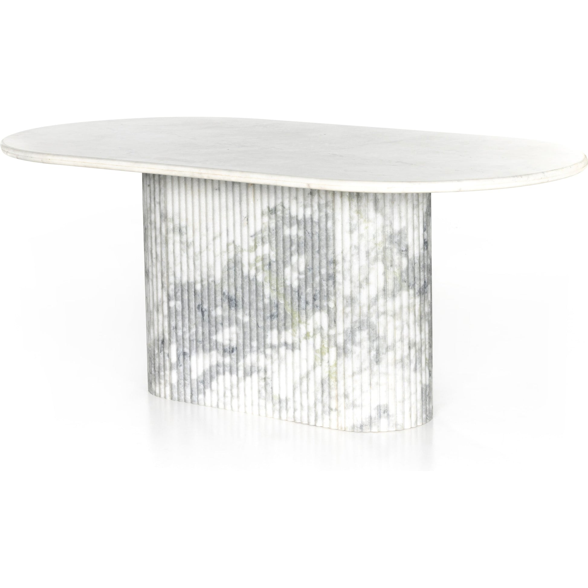 Oranda Dining Table by Four Hands in white scalloped marble, polished white marble w, sealant and white scalloped marble, polished white marble. Made from solid marble in a modern style.