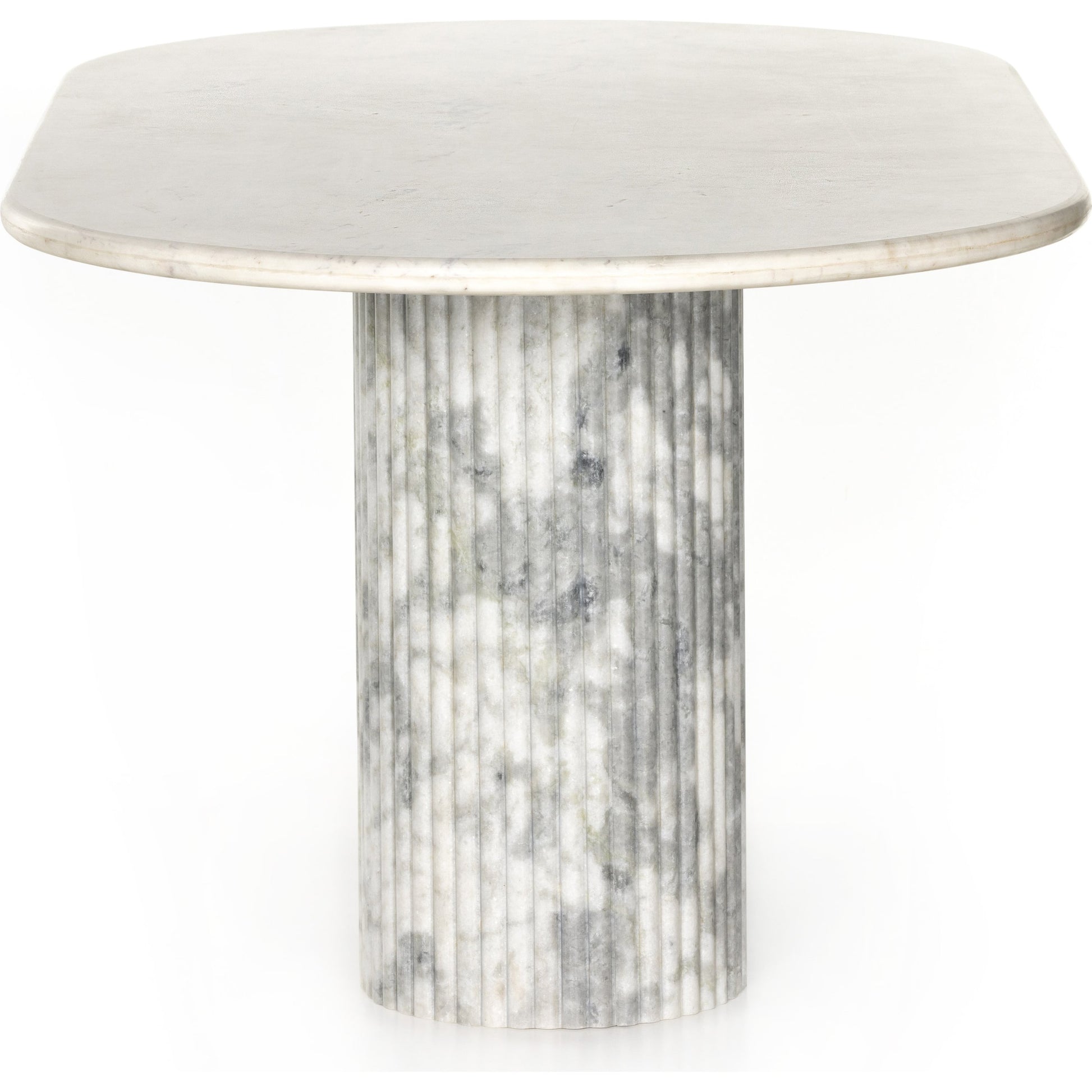 Oranda Dining Table by Four Hands in white scalloped marble, polished white marble w, sealant and white scalloped marble, polished white marble. Made from solid marble in a modern style.
