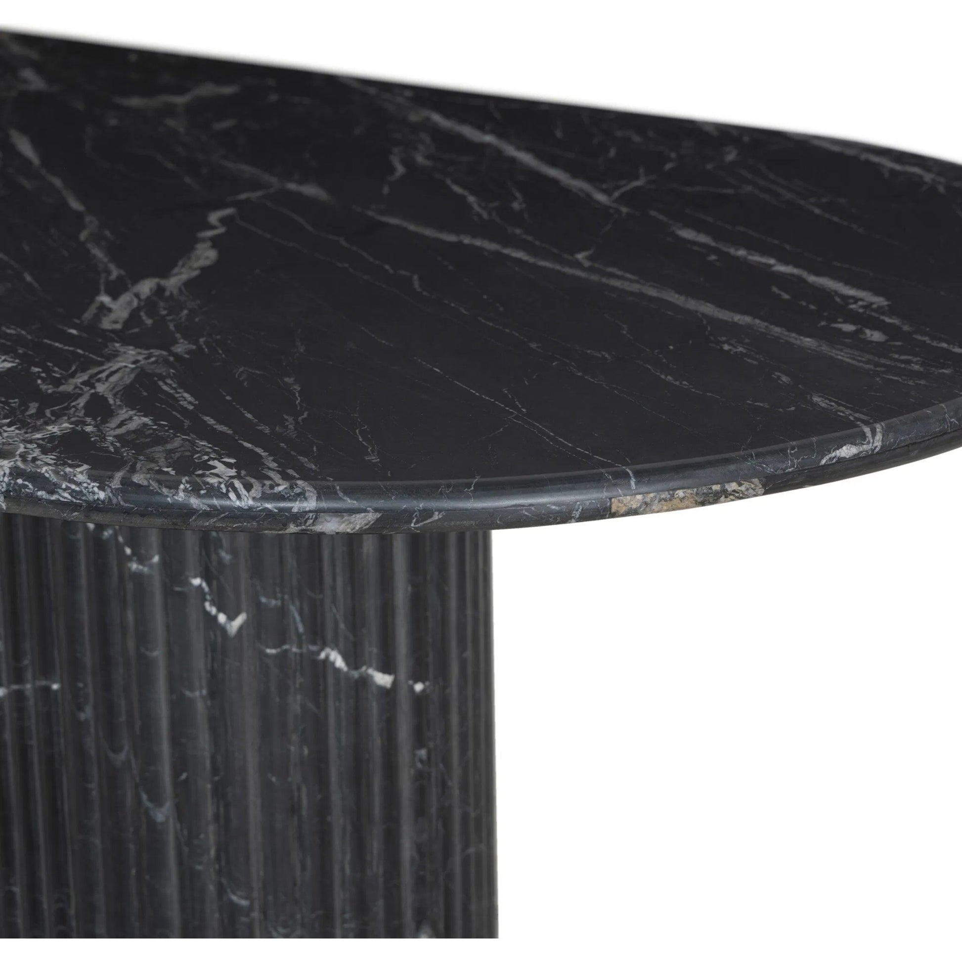 Oranda Dining Table by Four Hands in polished white marble w/ sealant, white scalloped marble. Made from solid marble in a modern style.