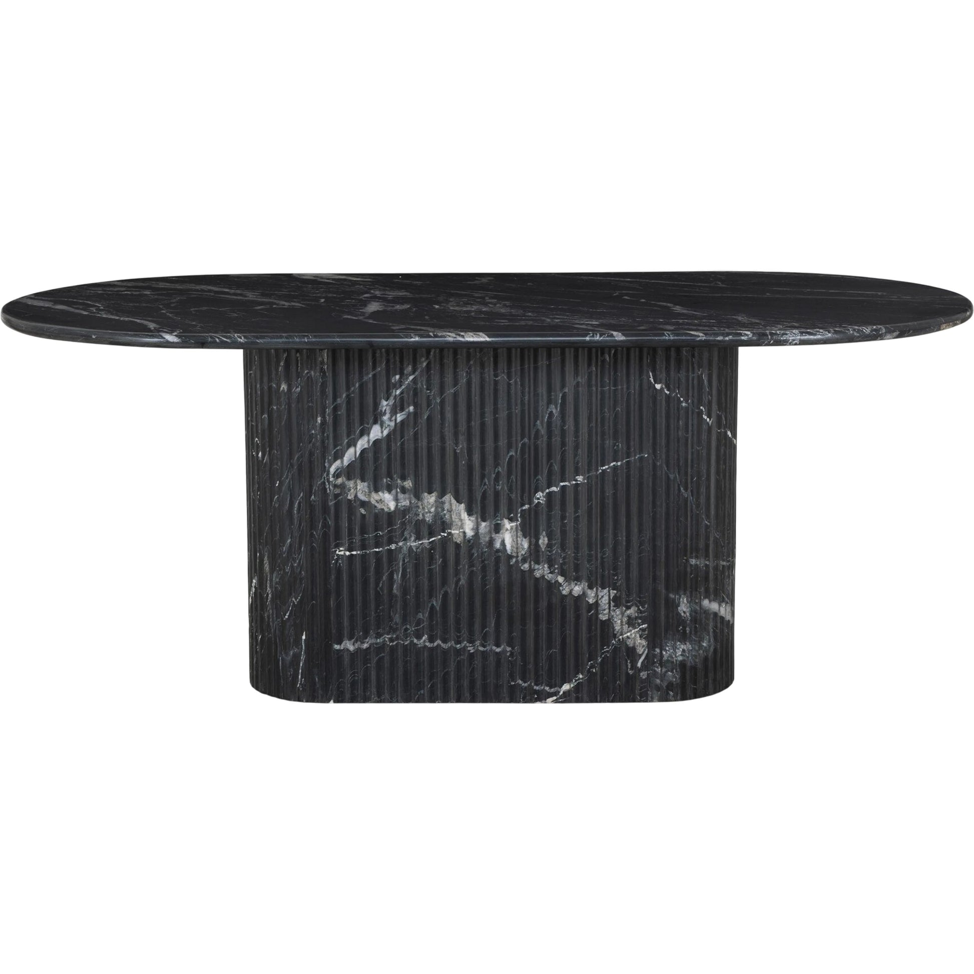 Oranda Dining Table by Four Hands in polished white marble w/ sealant, white scalloped marble. Made from solid marble in a modern style.
