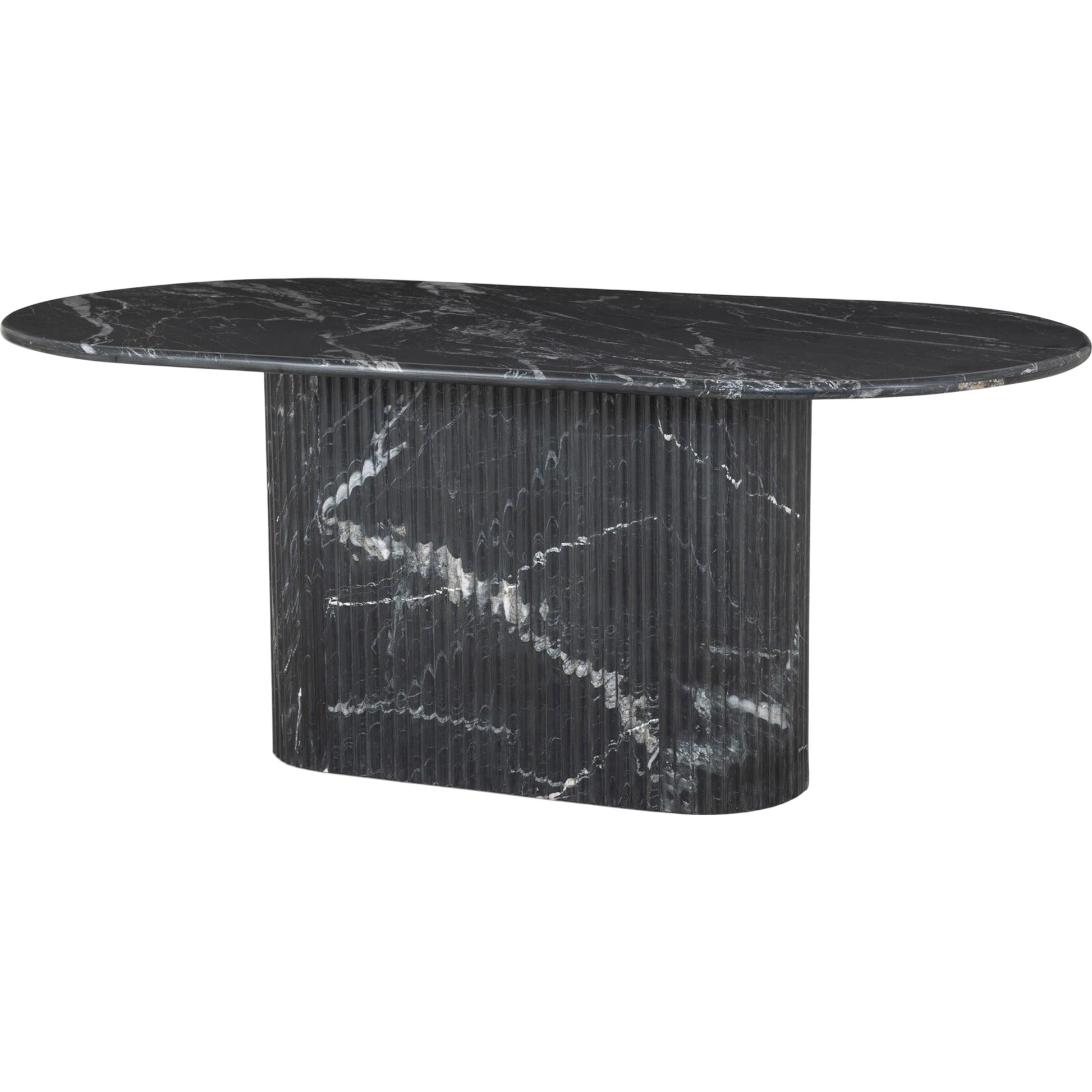 Oranda Dining Table by Four Hands in polished white marble w/ sealant, white scalloped marble. Made from solid marble in a modern style.