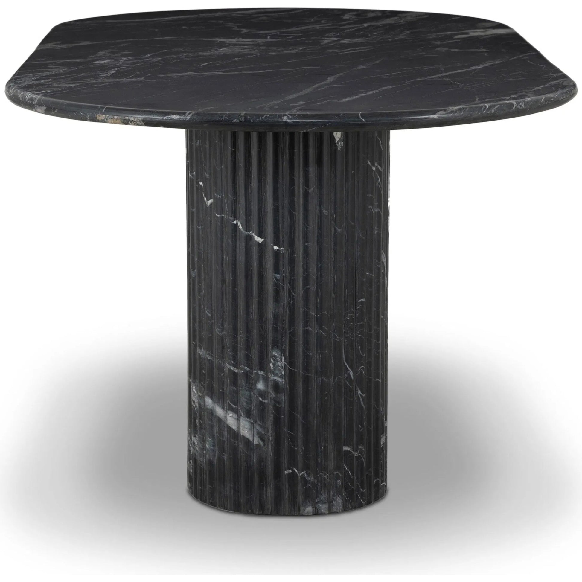 Oranda Dining Table by Four Hands in polished white marble w/ sealant, white scalloped marble. Made from solid marble in a modern style.