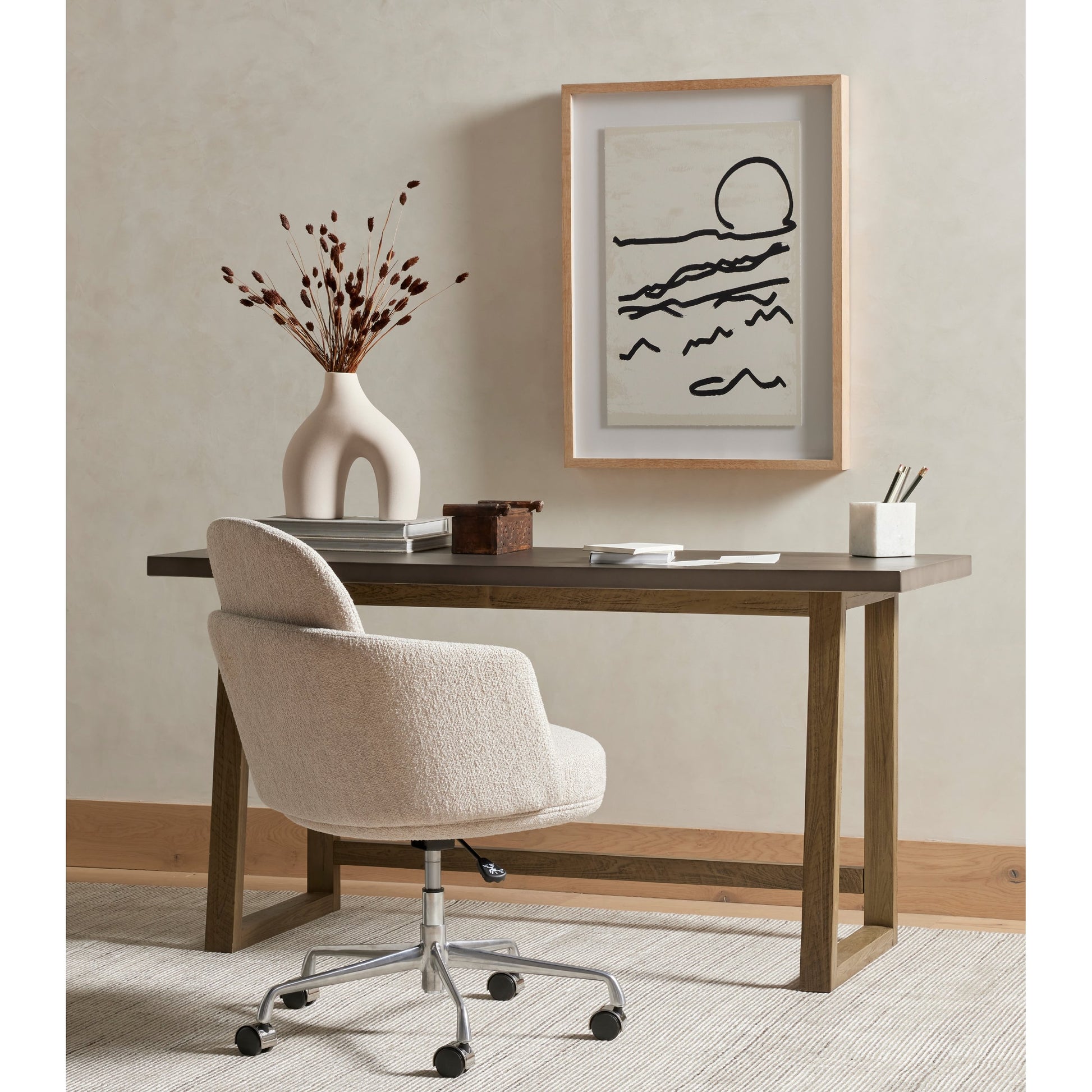 Mountain High I by Coup d’Esprit by Four Hands. Made from vertical grain 2.5 white oak, textured fine art paper in a modern style.